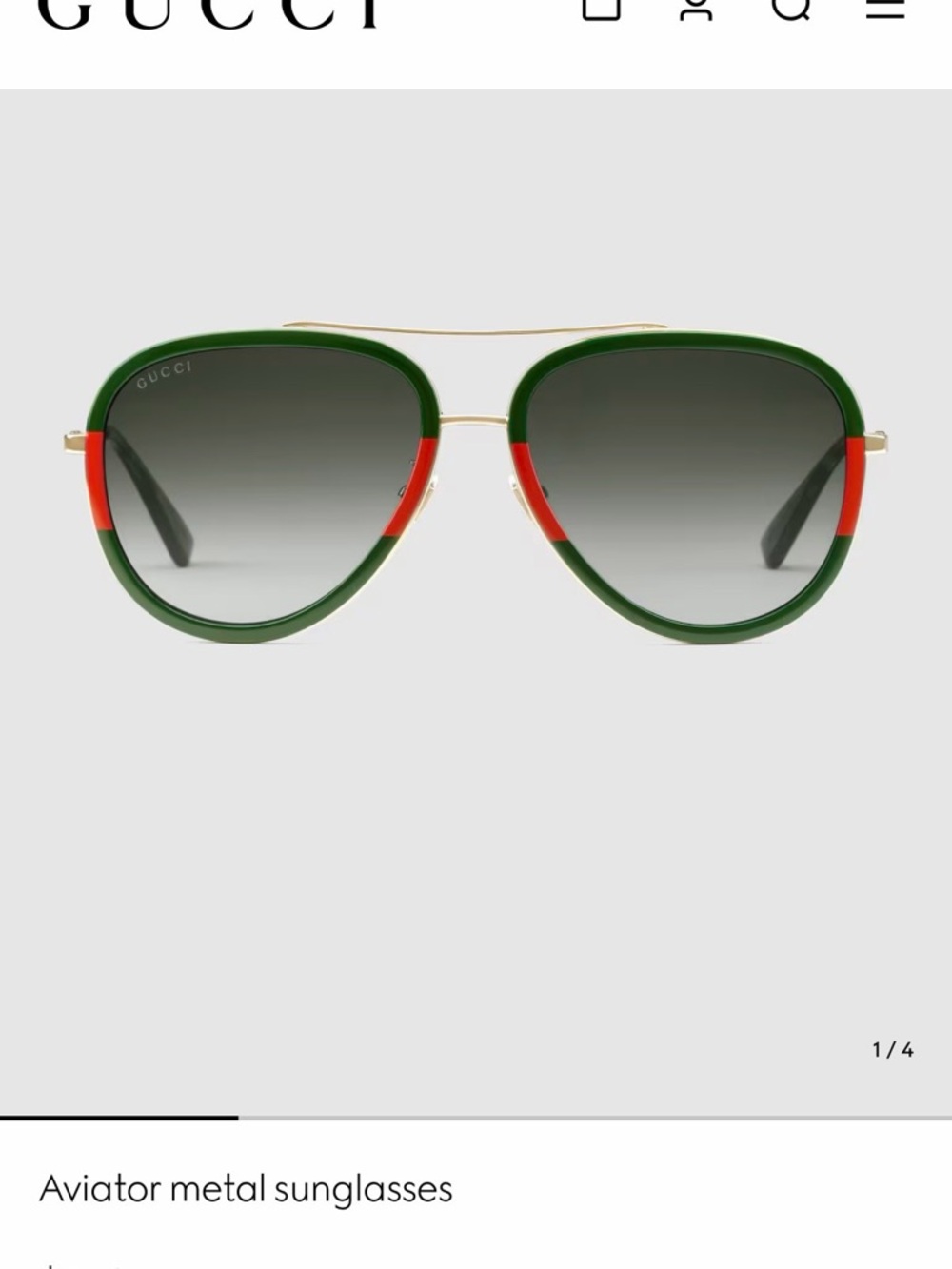 Gucci Green and Red Aviator Metal Sunglasses